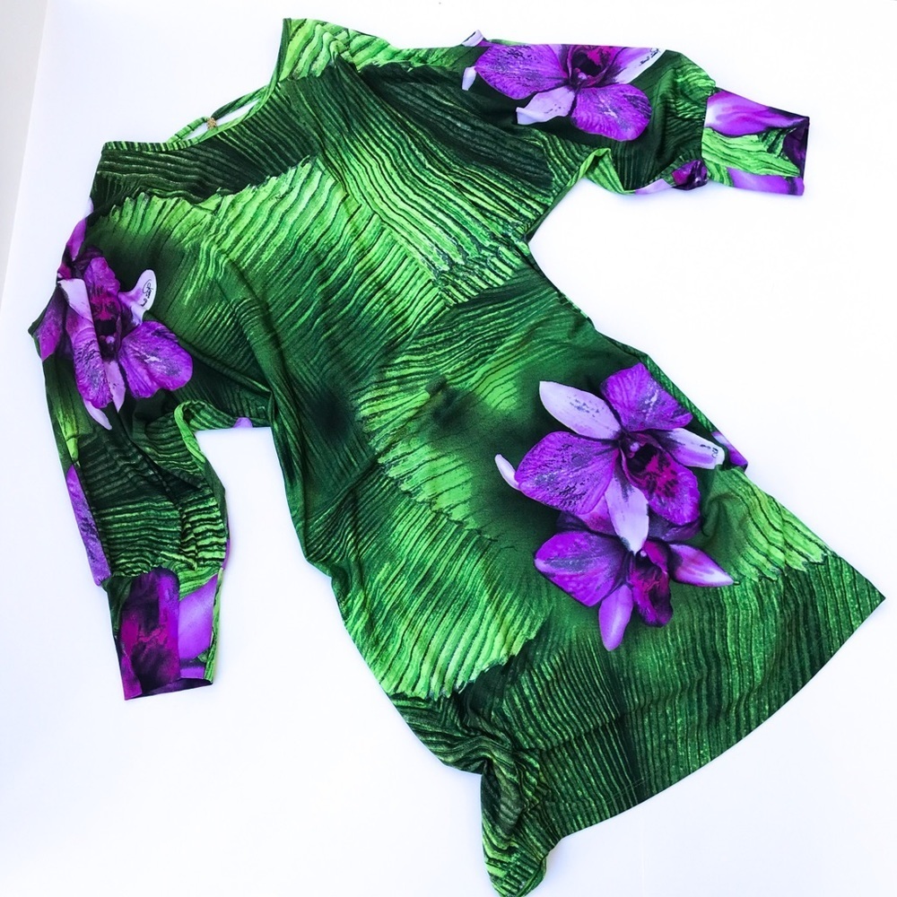 Vintage Runway & Magazine Roberto Cavalli Purple & Green Floral Dress XL - Picture 3 of 10